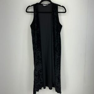 Lightheart Crushed Velvet Open Front Longline Duster Vest Gothic Grunge Boho S M